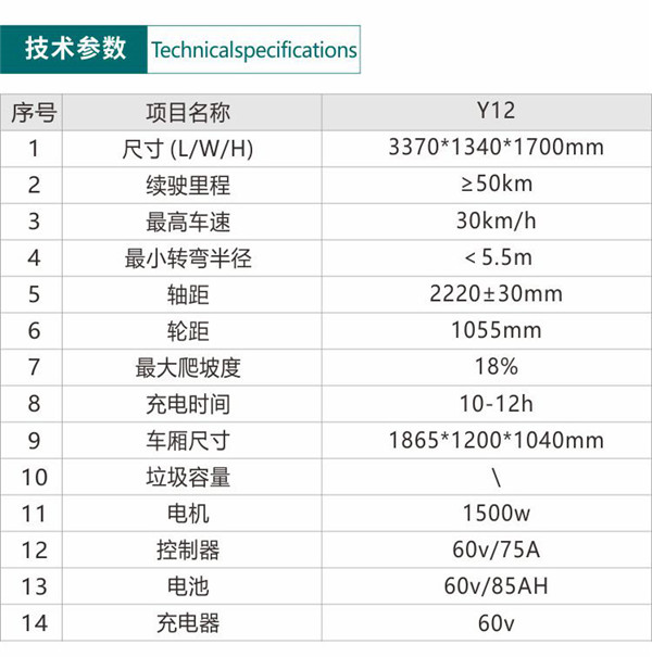 纯电动环卫清运车Y12